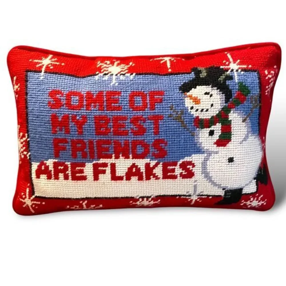 Christmas Needlepoint Velvet Gift Pillow Best Friends Are Snowflakes Snowman